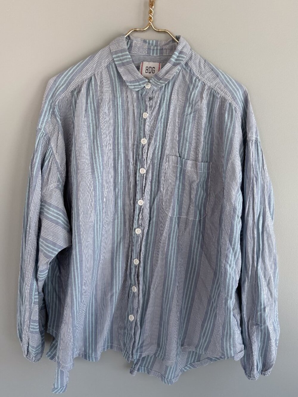 Women's BDG Blue Striped Open Back Button Up Blouse Size M